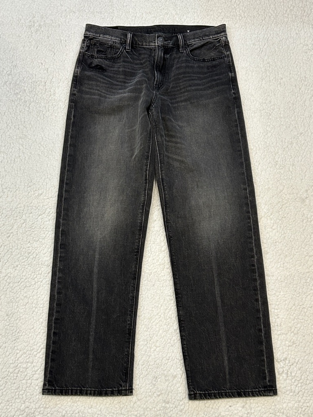 American Eagle Black Ex Boyfriend Jeans sz 2 Strigid Distressed Denim Black Wash